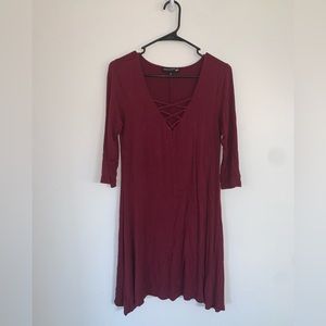 Burgundy red 3/4sleeve dress